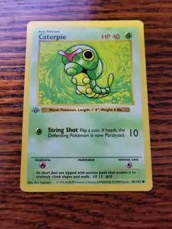 MP Caterpie 45/102 1st Edition Shadowless Base Set - Vintage Pokemon Card - WOTC - Image 1
