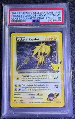 Pokemon Rocket's Zapdos Celebrations Classic Collection Holo PSA 10 Card 15/132 - Image 1