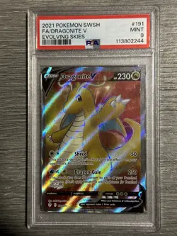 Pokemon PSA 9 Dragonite v Evolving Skies Holo Ultra Rare Full Art Card 191/203 - Image 1