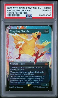MTG Final Fantasy English Traveling Chocobo Borderless 0406 Foil PSA 10 GEM MT - Image 1