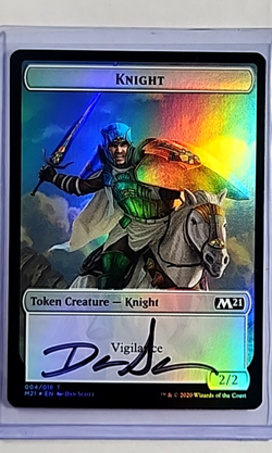 MTG Magic The Gathering M21 AP Artist Proof Foil Token #4 Knight Auto Autograph - Image 1