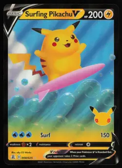 2021 SWORD & SHIELD - CELEBRATIONS SURFING PIKACHU V BASIC/RARE HOLO V #8 - Image 1