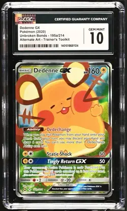 CGC 10 Dedenne GX 195a/214 Pokemon Unbroken Bonds 2020 English - Image 1