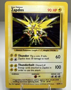 Zapdos 16/102 Base Set Holographic Rare Pokemon MP - Image 1
