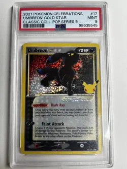 2021 Umbreon Gold Star 17/17 Pokemon Celebrations 25th Anniversary PSA Mint 9 - Image 1