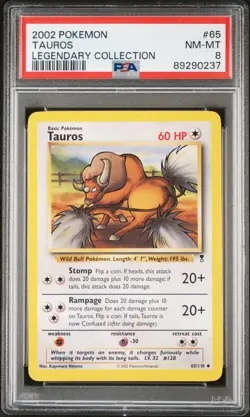 2002 POKEMON LEGENDARY COLLECTION #65 TAUROS PSA 8 - Image 1
