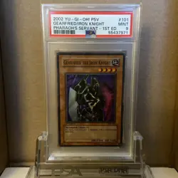 2002 YuGiOh Gearfried The Iron Knight 1st Ed. PSV-101 Super Rare Holo PSA 9 Mint - Image 1