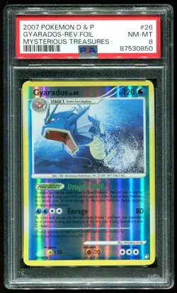 PSA 8 Gyarados Reverse Holo Mysterious Treasures D & P 2007 Pokemon Card #26 - Image 1
