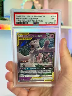MEWTWO & MEW TAG TEAM GX #52 | PSA 9 | 2019 POKEMON SUN & MOON (Japanese) - Image 1