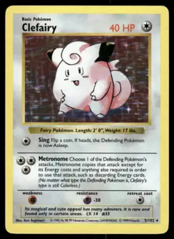 Clefairy 5/102 Base Set Shadowless Holo Holo Rare NM EBAY LIVE FRIDAY - Image 1