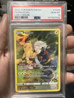 2022 POKEMON SWORD & SHIELD LOST ORIGIN #TG05 FULL ART/PIKACHU PSA 10 - Image 1