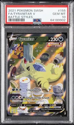 2021 POKEMON SWORD & SHIELD BATTLE STYLES #155 FULL ART/TYRANITAR V PSA 10 - Image 1