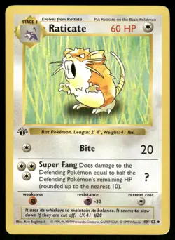 Raticate 40/102 1st Edition Base Set Shadowless Uncommon NM EBAY LIVE FRIDAY - Image 1