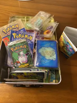 Miscellaneous Pokemon Accessories Lot, Empty Pack, Sleeves, Coins, Cards - Image 1