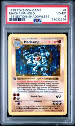 Pokemon Base Set 1st Edition Shadowless Machamp 8/102 PSA 4 - Image 1