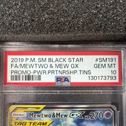 2019 POKEMON SM BLACK STAR PROMO #SM191 FULL ART/MEWTWO & MEW GX PSA 10 - Image 4