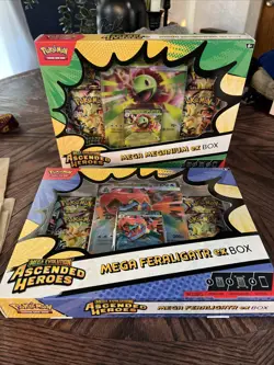 Pokemon TCG: x2 Ascended Heroes Mega ex Box Meganium & Feraligatr-New/Sealed - Image 1