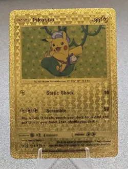 Pokemon Pikachu 80hp Gold Foil Fan Art Collector Card TCG - Image 1