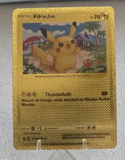 Pokemon Pikachu 70hp Gold Foil Fan Art Collector Card TCG - Image 1