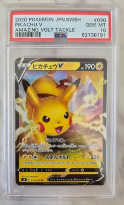 PSA 10 2020 Pokemon Japanese SWSH Pikachu V Amazing Volt Tackle 030/100 RR - Image 1