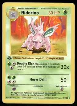 Nidorino 37/102 1st Edition Base Set Shadowless Uncommon NM EBAY LIVE FRIDAY - Image 1