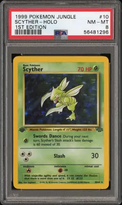 1999 Pokemon Jungle #10 Scyther-Holo 1st Edition PSA 8 - Image 1