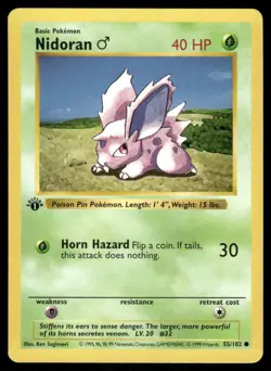 Nidoran M 55/102 1st Edition Base Set Shadowless Common NM EBAY LIVE FRIDAY - Image 1