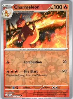 CHARMELEON 005/165 151 POKEMON REVERSE HOLO NM/M - Image 1