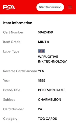 Charmeleon PERFECT CENTERING PSA 9 1999 Pokemon #24 Base Unlimited FRESH SLAB - Image 3