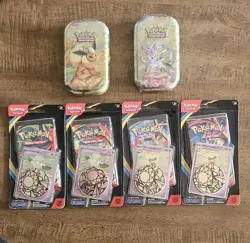 Pokemon Prismatic Evolutions 2 Sealed Mini Tins + 4 Phant. Flames Single Blister - Image 1