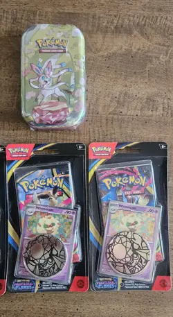 Pokemon Prismatic Evolutions 2 Sealed Mini Tins + 4 Phant. Flames Single Blister - Image 3
