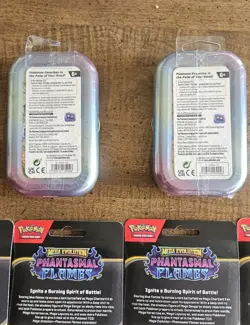 Pokemon Prismatic Evolutions 2 Sealed Mini Tins + 4 Phant. Flames Single Blister - Image 5