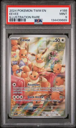 2024 Pokemon TWM EN-Twilight Masquerade Eevee FA Illustration Rare PSA 9 #188 - Image 1
