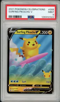 2021 Pokemon Celebrations Surfing Pikachu V #008 PSA 9 - Image 1