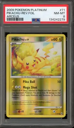 Pokemon Pikachu Platinum Arceus Reverse Holo #71 PSA 8 - Image 1