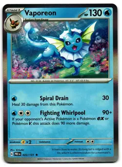Vaporeon 022/131 - Prismatic Evolutions Rare Pokemon TCG Holo - M/LP Card - Image 1