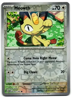 Meowth 052/165 - 151 Common Pokemon TCG Reverse Holo - M/LP Card - Image 1
