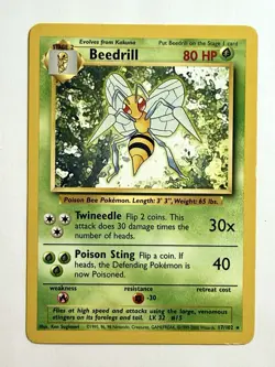 1999 Beedrill Base Set Vintage Pokemon WOTC 17/102 NM- Clean Copy - Image 1