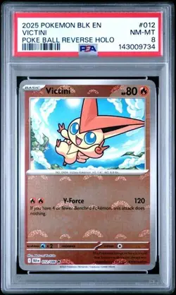#12 2025 Pokemon Blk En Poke Ball Reverse Holo #012 Victini PSA 8 - Image 1