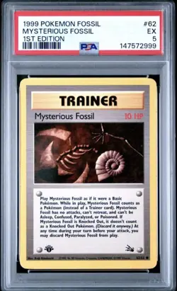 PSA 5 1999 Pokemon Fossil Mysterious Fossil 1st Edition #62 Trainer - Image 1