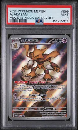 2025 POKEMON MEP EN-ME BLACK STAR PROMO #009 ALAKAZAM ETB-MEGA GARDEVOIR PSA 9 - Image 1