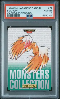 Pokemon Japanese Fearow Bandai Carddass Vending 1996 Green No. 022 PSA 8 - Image 1
