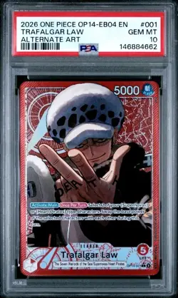 2026 One Piece OP14-EB04 En #001 Trafalgar Law Alternate Art PSA 10 GEM MINT - Image 1