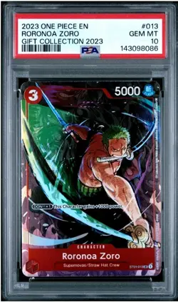 One Piece TCG 2023 Roronoa Zoro Gift Collection English ST01-013 SR PSA 10 - Image 1