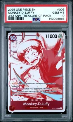 ONE PIECE TCG 2025 3RD ANNIVERSARY! TREASURE CAMPAIGN 006 MONKEY D. LUFFY PSA 10 - Image 1