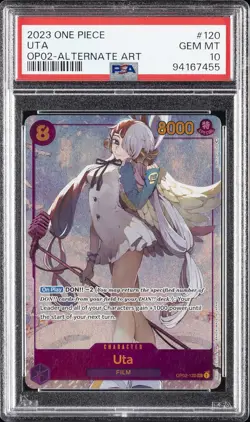 2023 ONE PIECE OP02-PARAMOUNT WAR ALTERNATE ART #120 UTA PSA 10 - Image 1