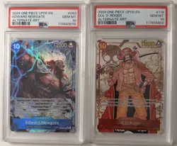 One Piece TCG OP09-118 SEC Gol D. Roger PSA 10 & OP08-043 Edward Newgate PSA 10 - Image 1