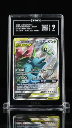 2019 POKEMON SM BLACK STAR PROMO #SM167 FULL ART/CELEBI & VENUSAUR GX PSA 9 - Image 1