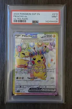 Pokemon 2024 SV Surging Sparks Pikachu EX #219/191 PSA 9 - Image 1