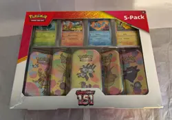 Pokemon Scarlet and Violet 151 (5-Pack) Mini Tins w/ 4 Promos Costco Bundle - Image 1